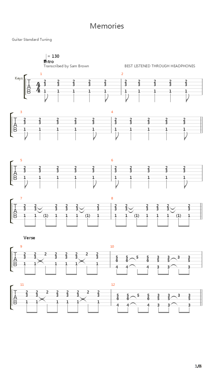 Memories吉他谱