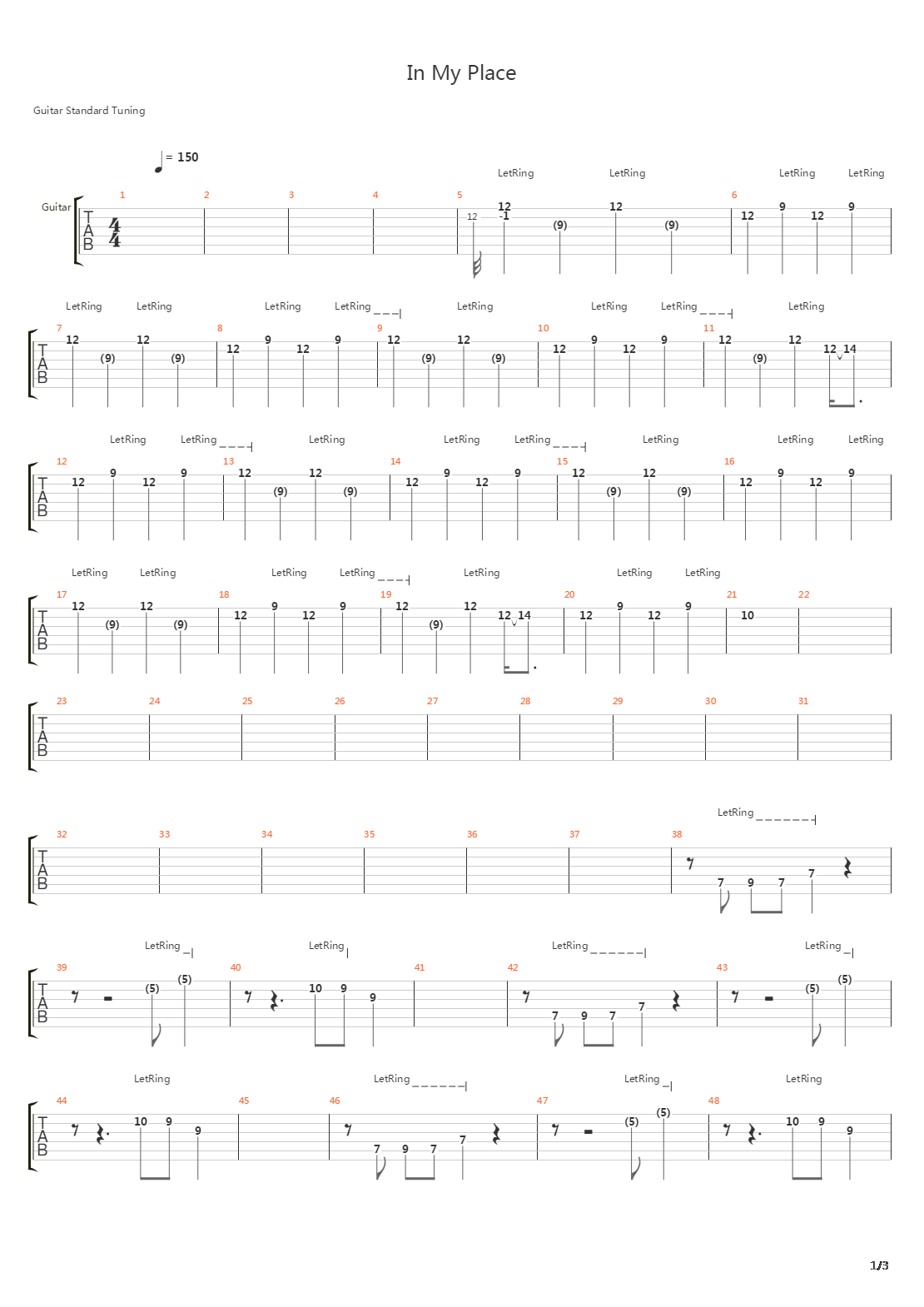 In My Place吉他谱