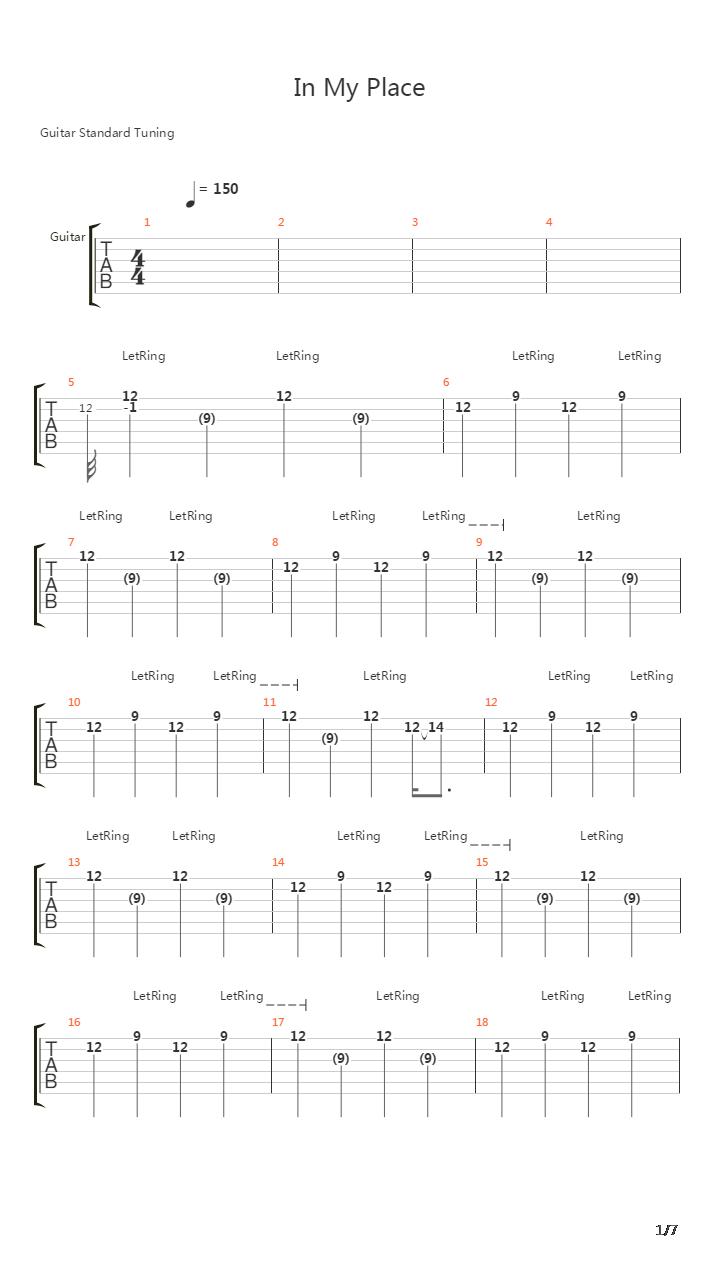 In My Place吉他谱