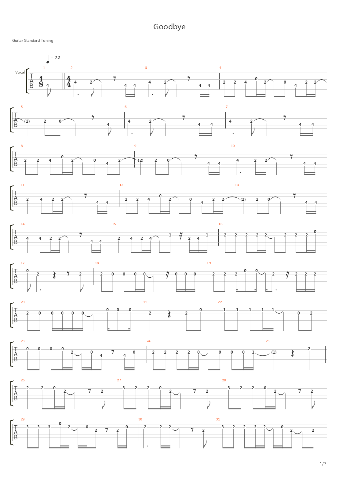 Goodbye吉他谱