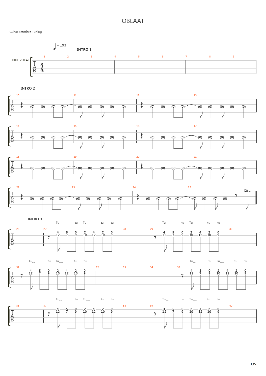 Oblaat吉他谱