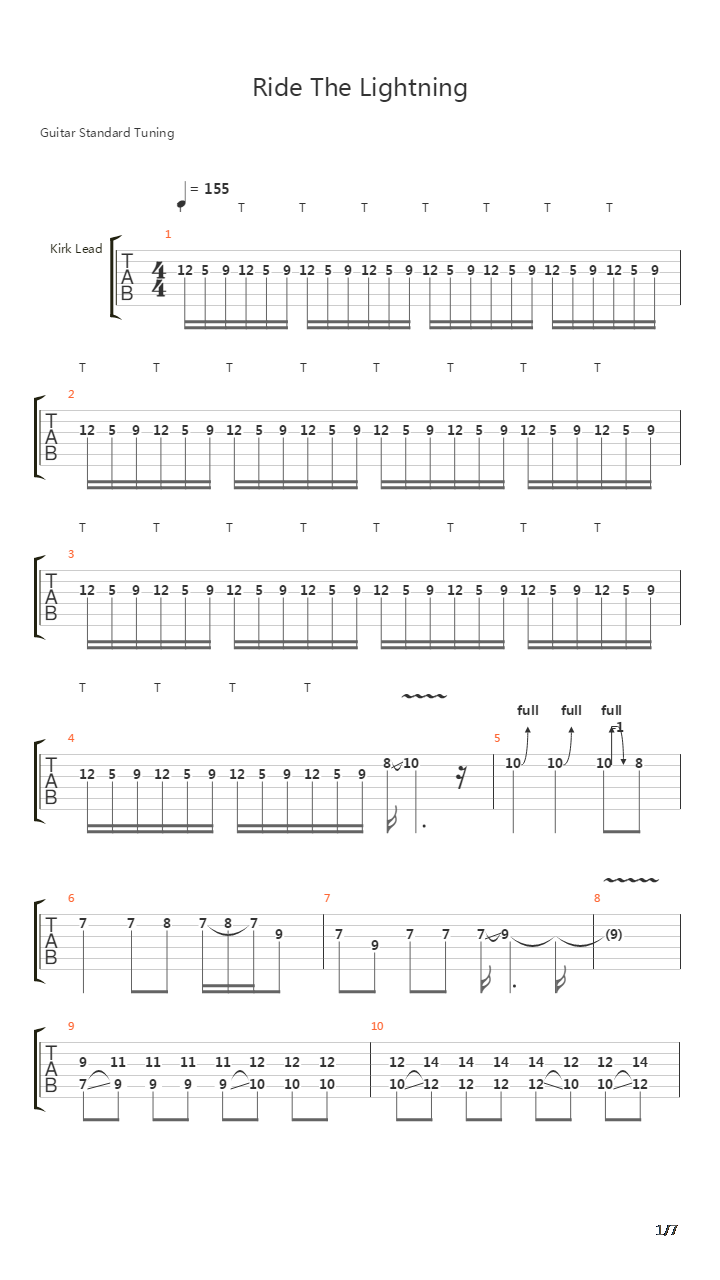 Ride The Lightning吉他谱