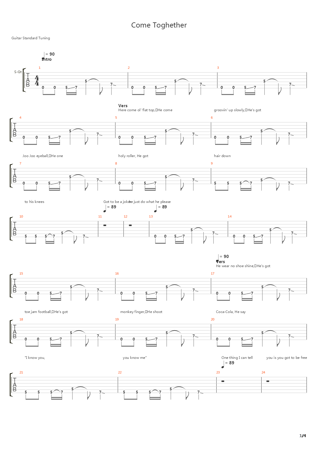 Come Together吉他谱