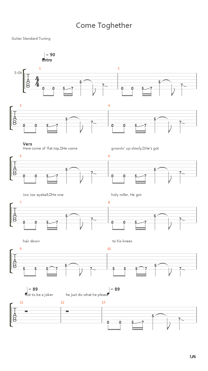 Come Together吉他谱
