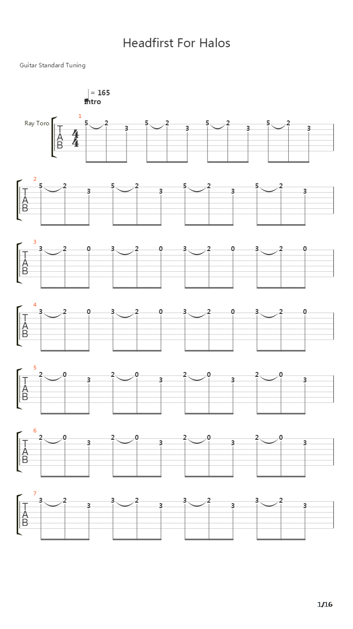 Headfirst For Halos吉他谱