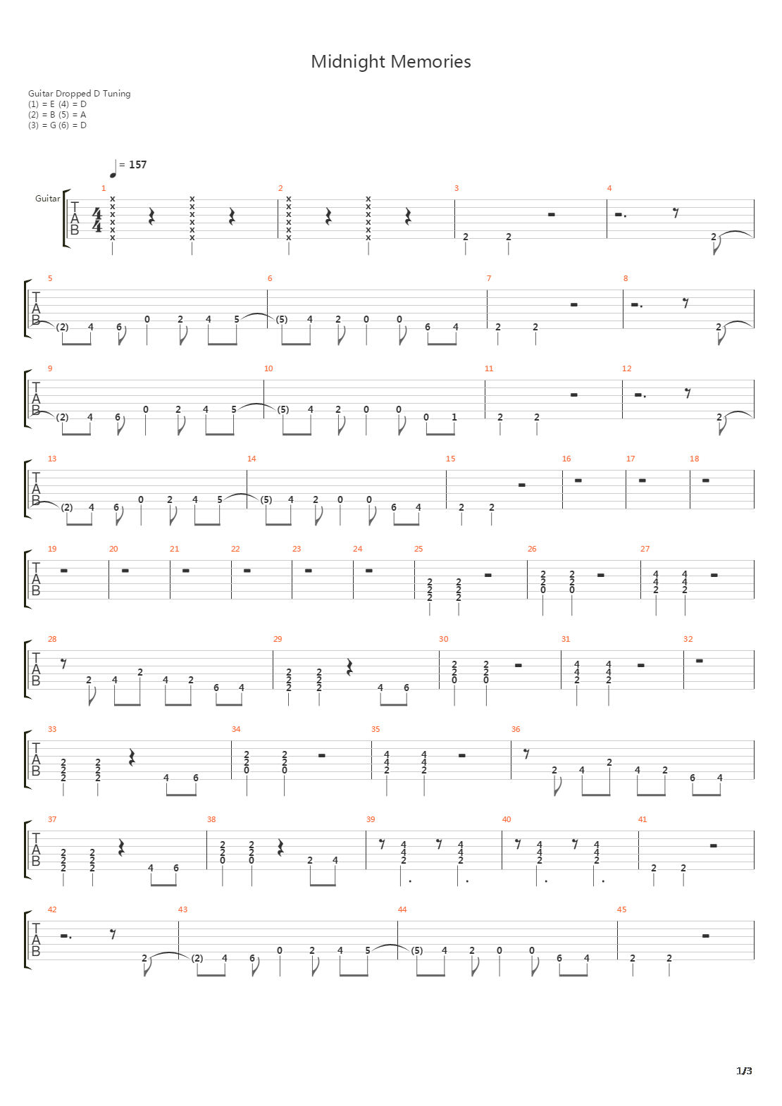 Midnight Memories吉他谱