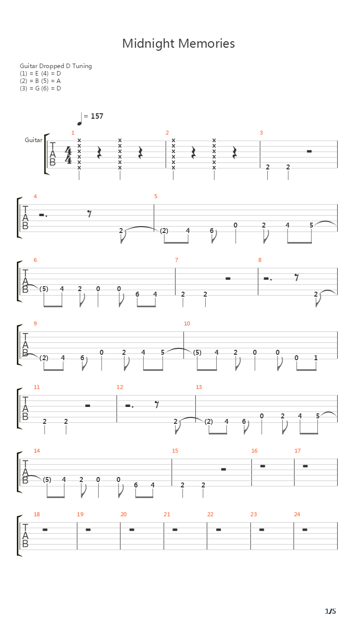 Midnight Memories吉他谱