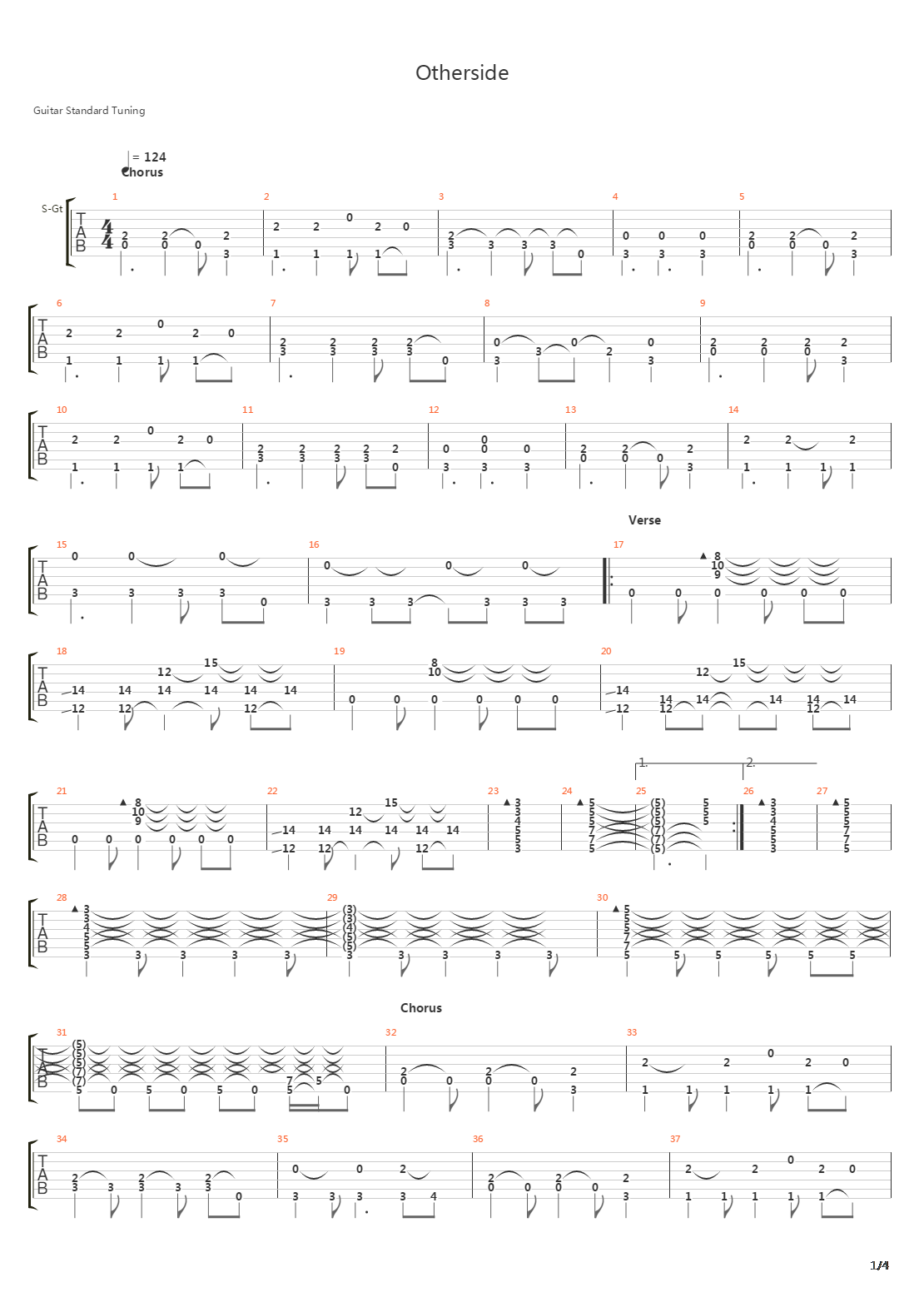 Otherside吉他谱