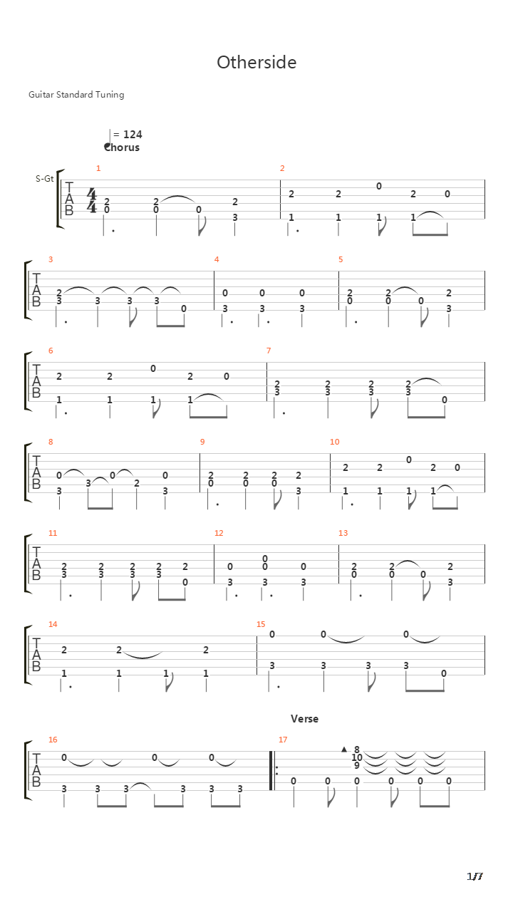 Otherside吉他谱