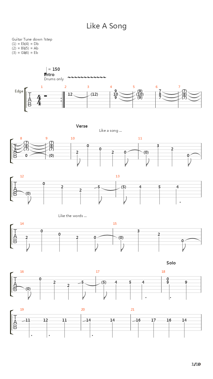 Like A Song吉他谱