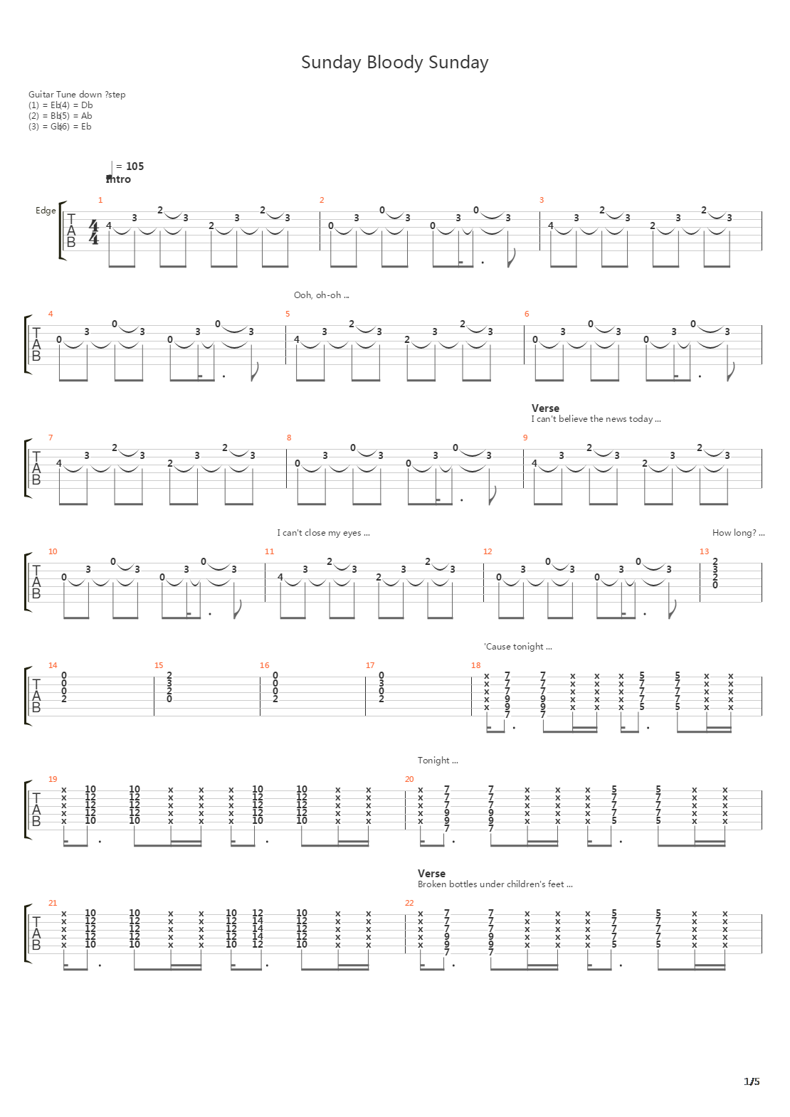 Sunday Bloody Sunday Live吉他谱