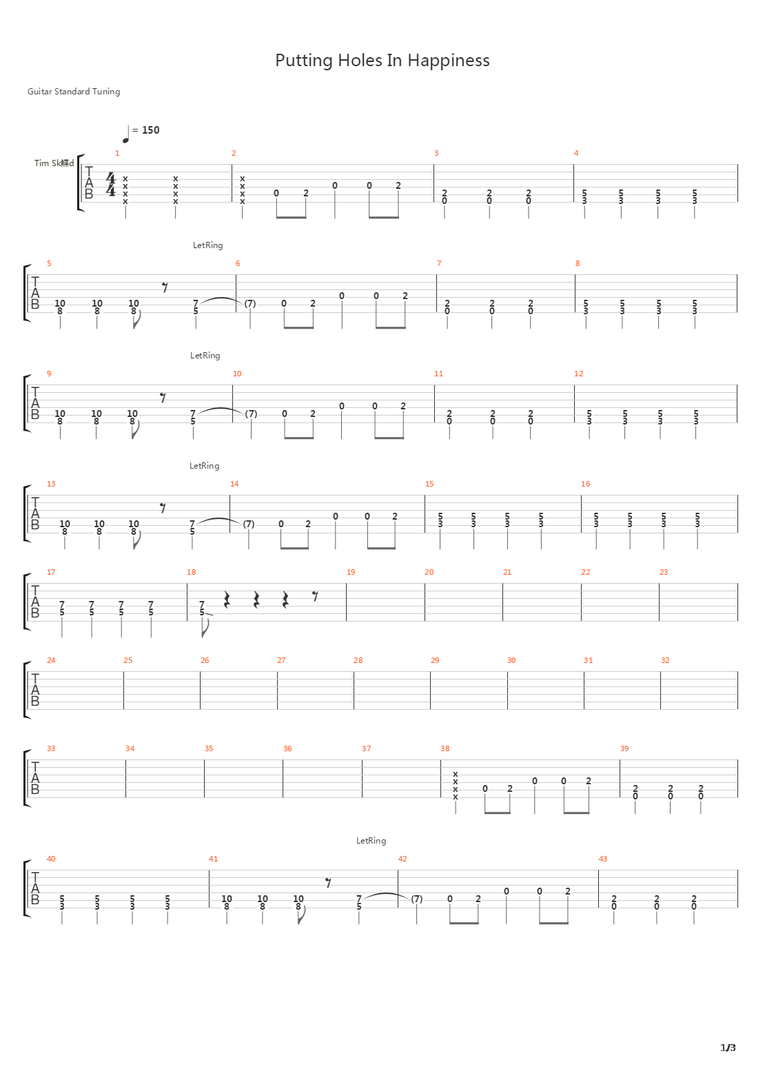 Putting Holes In Happiness吉他谱