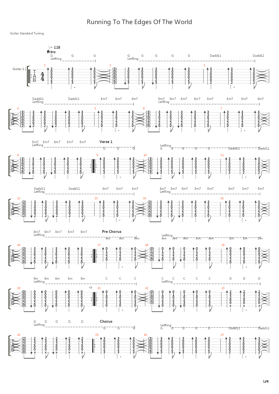 Running To The Edge Of The World吉他谱