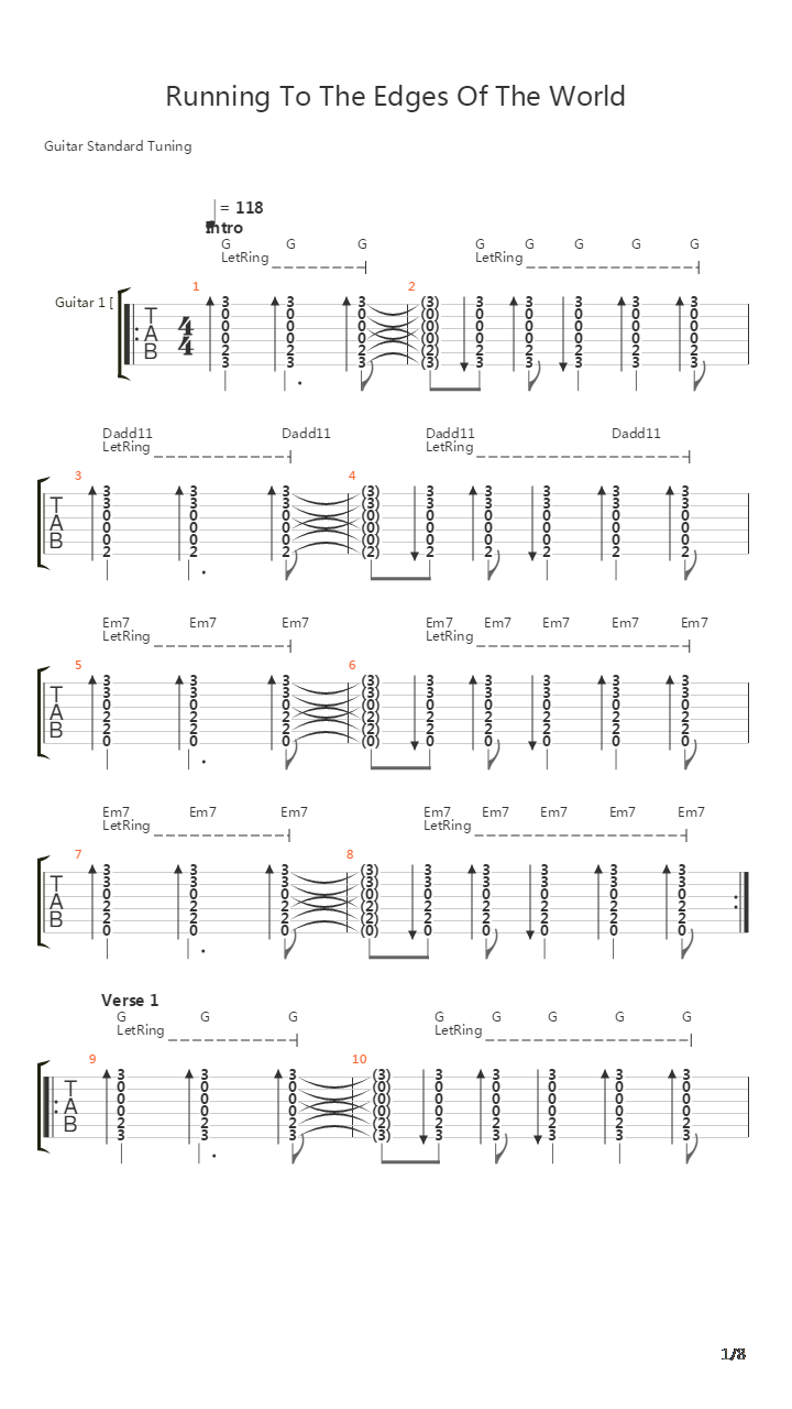 Running To The Edge Of The World吉他谱