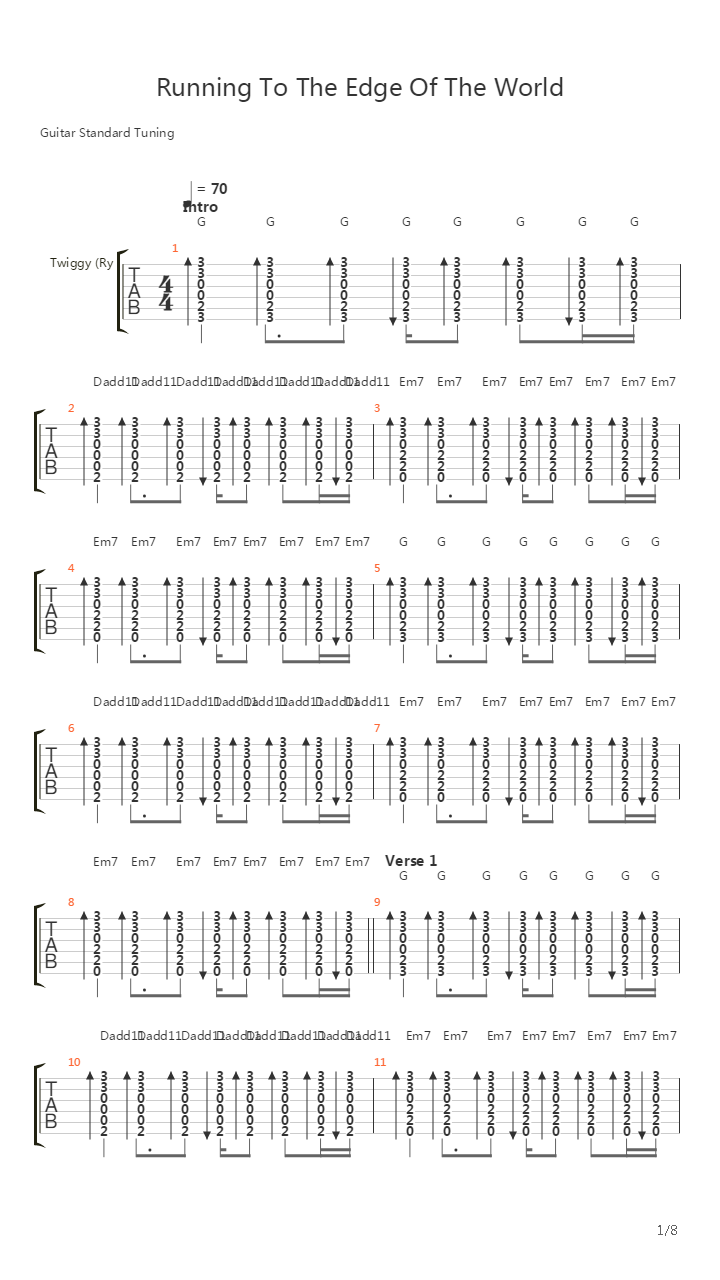 Running To The Edge Of The World吉他谱