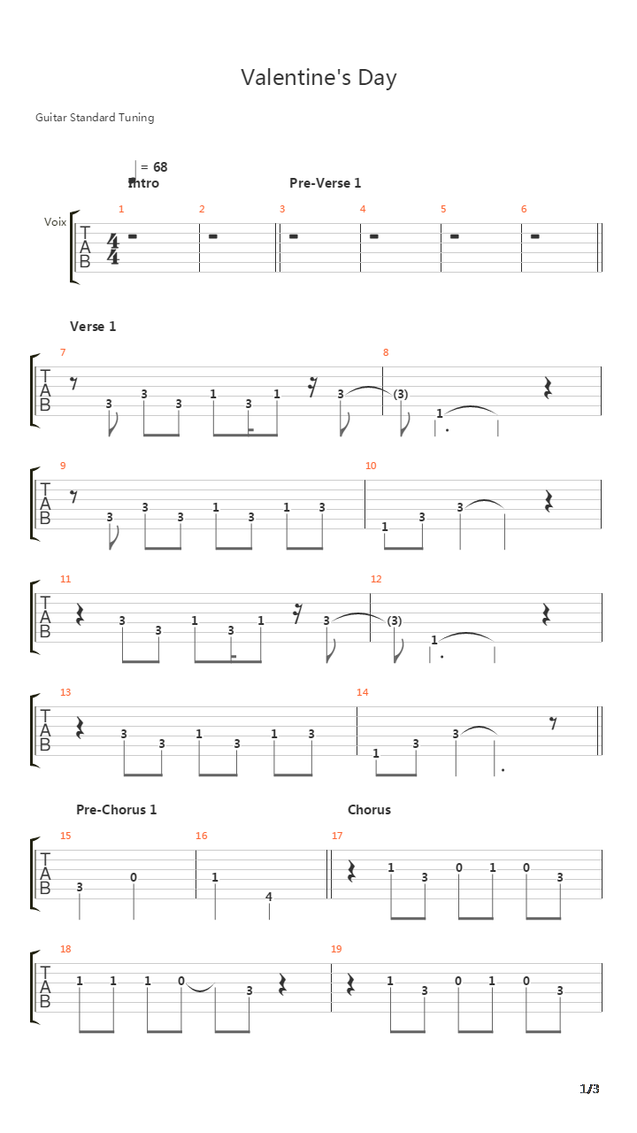 Valentines Day吉他谱