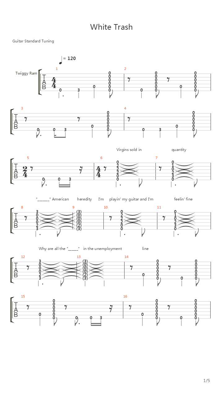 White Trash吉他谱