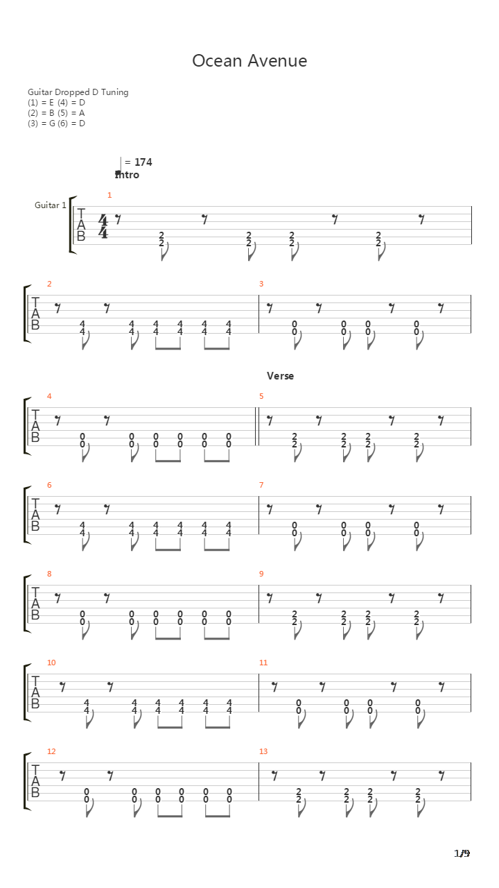 Ocean Avenue吉他谱