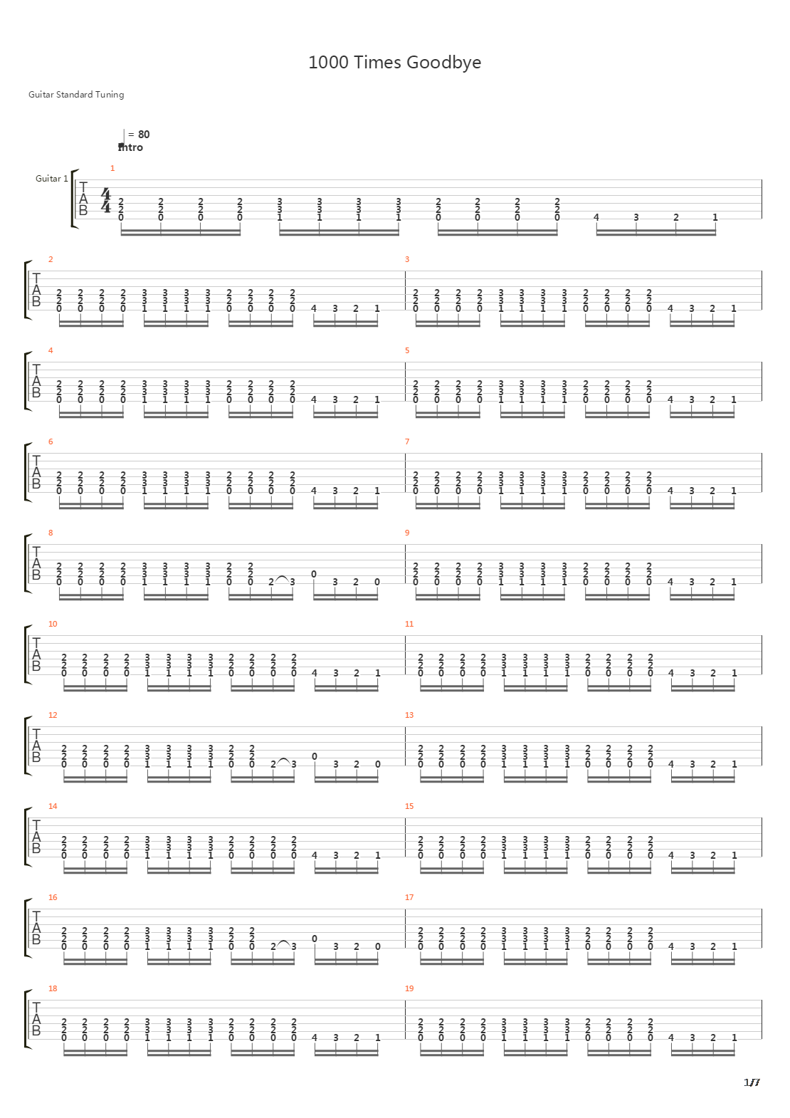 1000 Times Goodbye吉他谱