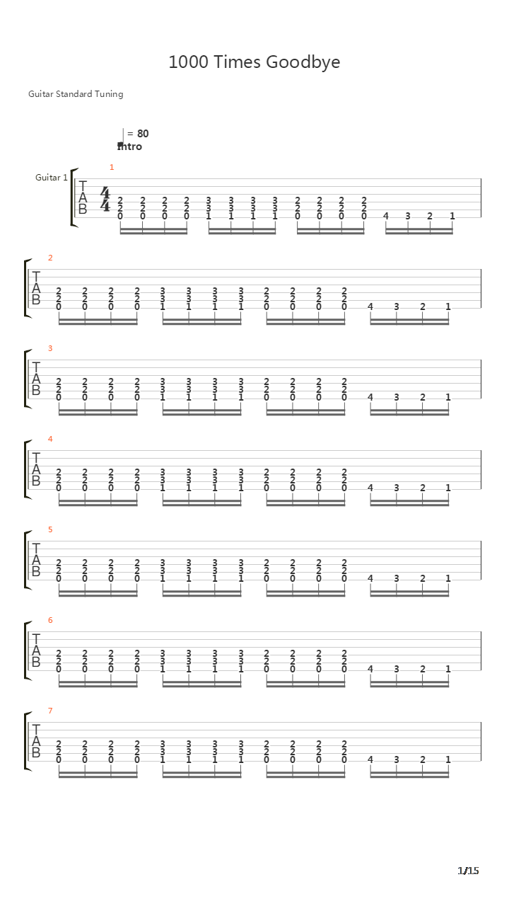 1000 Times Goodbye吉他谱