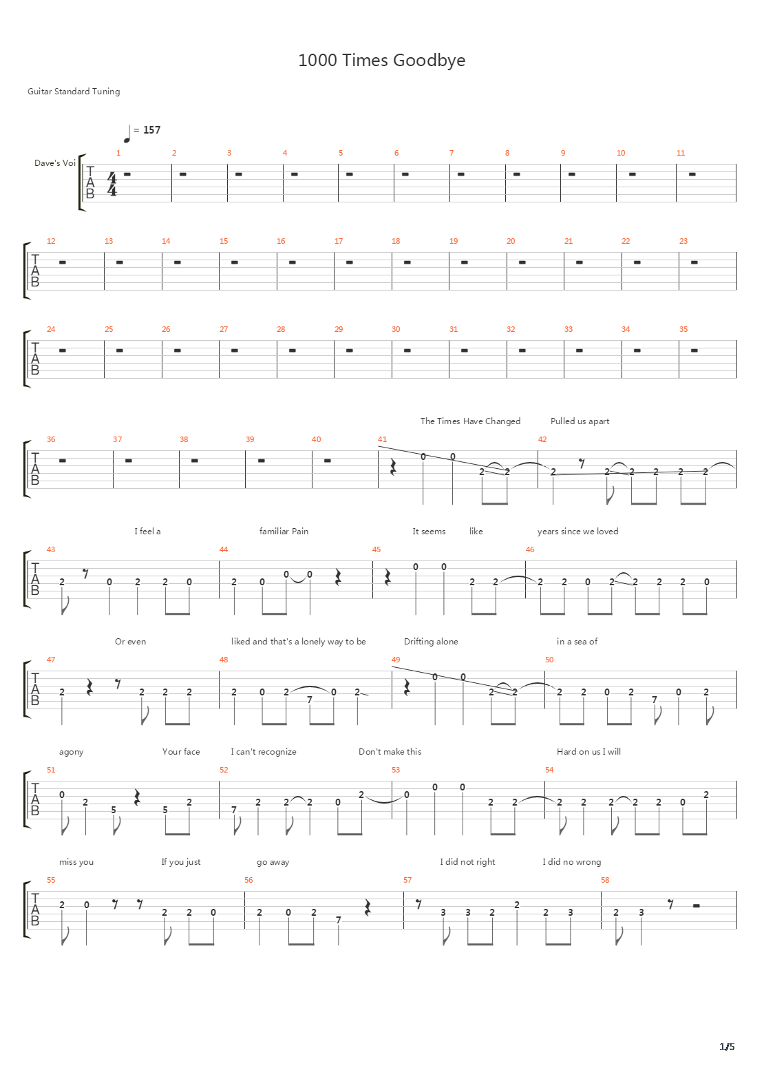 1000 Times Goodbye吉他谱