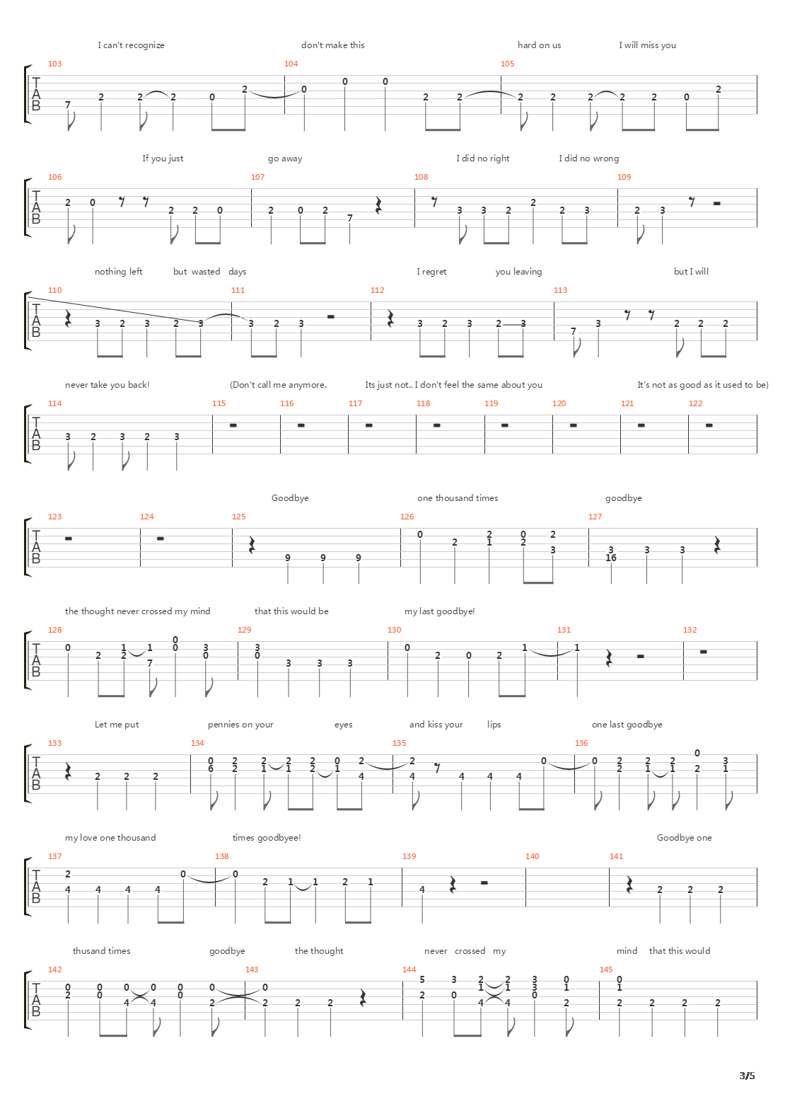 1000 Times Goodbye吉他谱