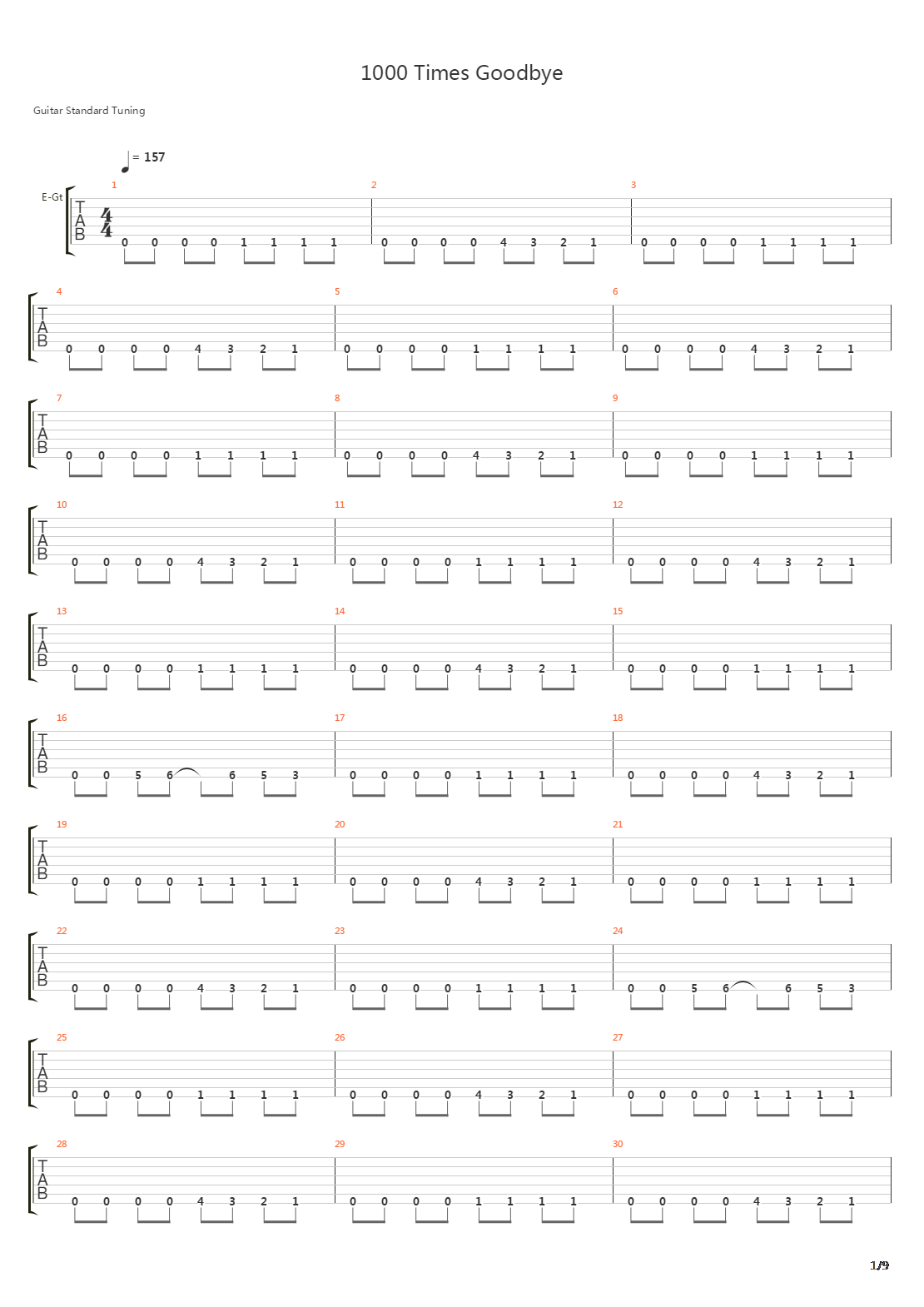 1000 Times Goodbye吉他谱