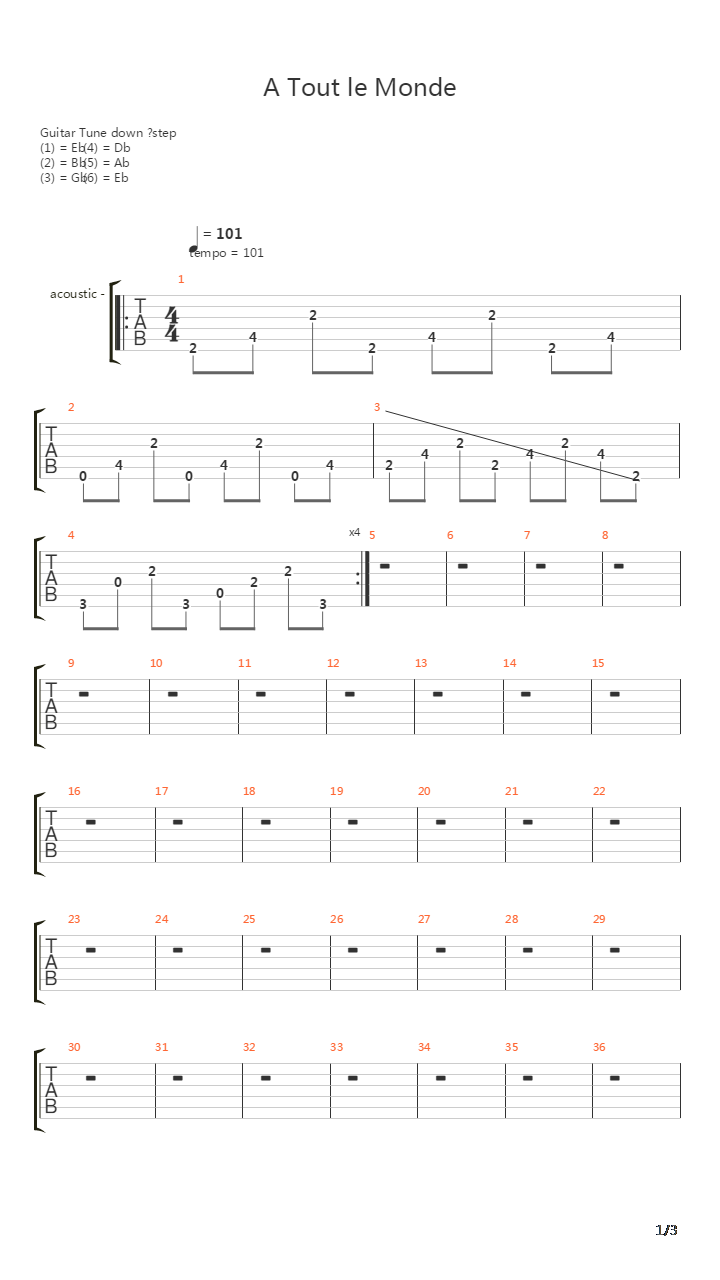 A Tout Le Monde吉他谱