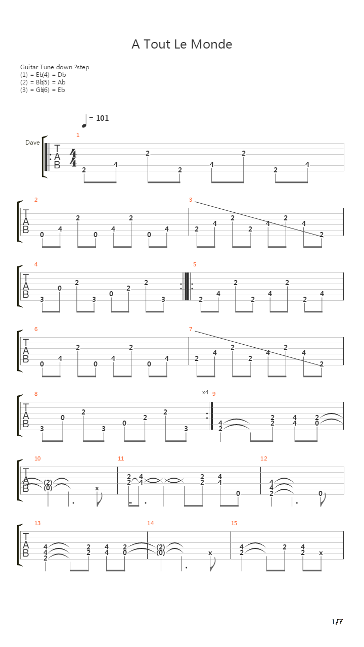 A Tout Le Monde吉他谱