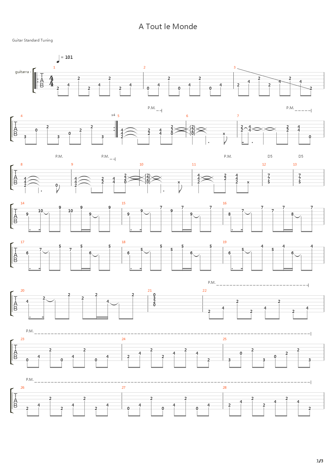A Tout Le Monde吉他谱