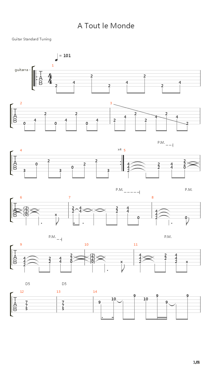 A Tout Le Monde吉他谱