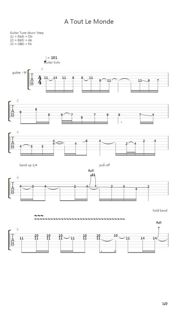 A Tout Le Monde吉他谱