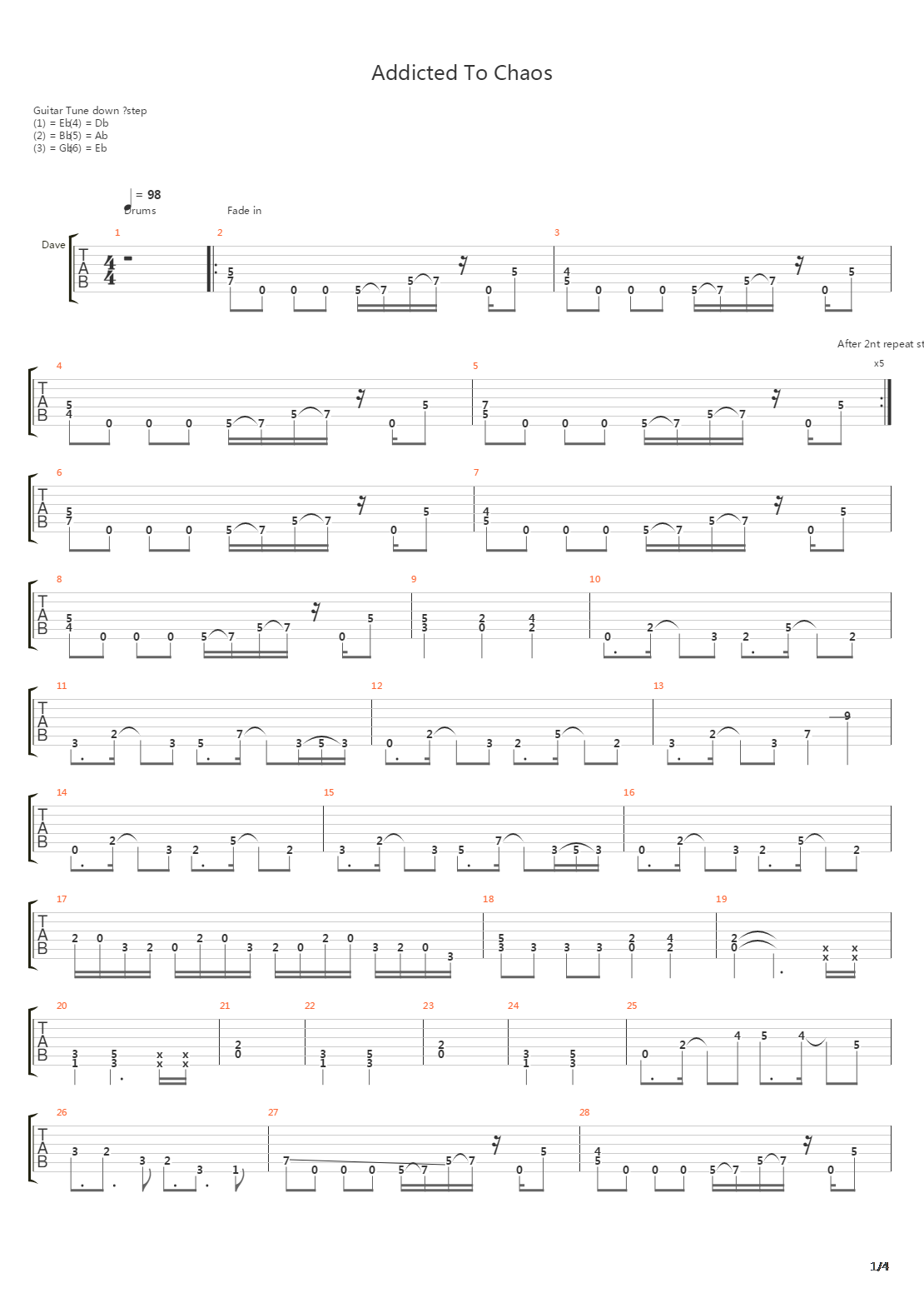 Addicted To Chaos吉他谱