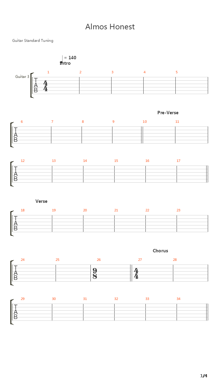 Almost Honest吉他谱