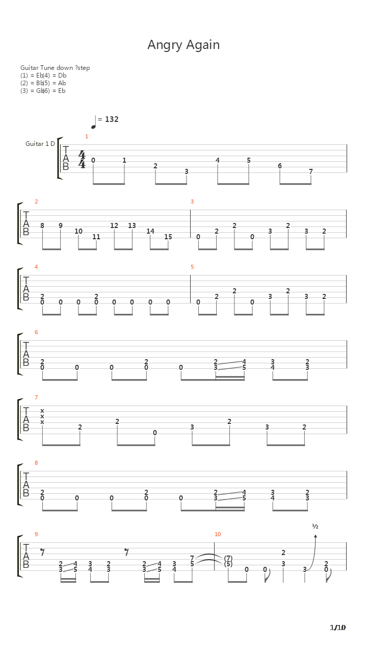 Angry Again吉他谱