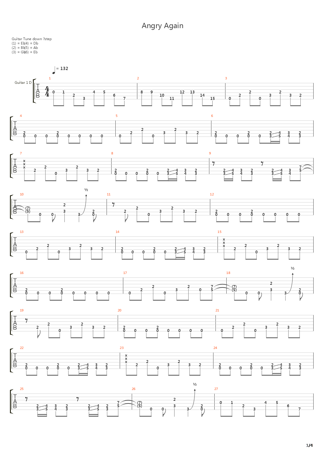 Angry Again吉他谱