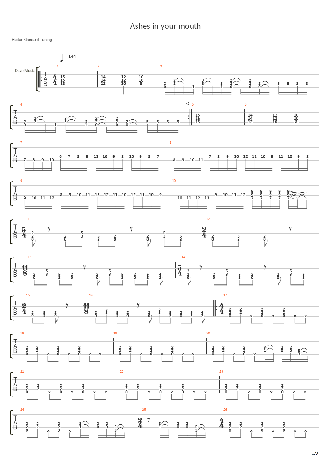 Ashes In Your Mouth吉他谱