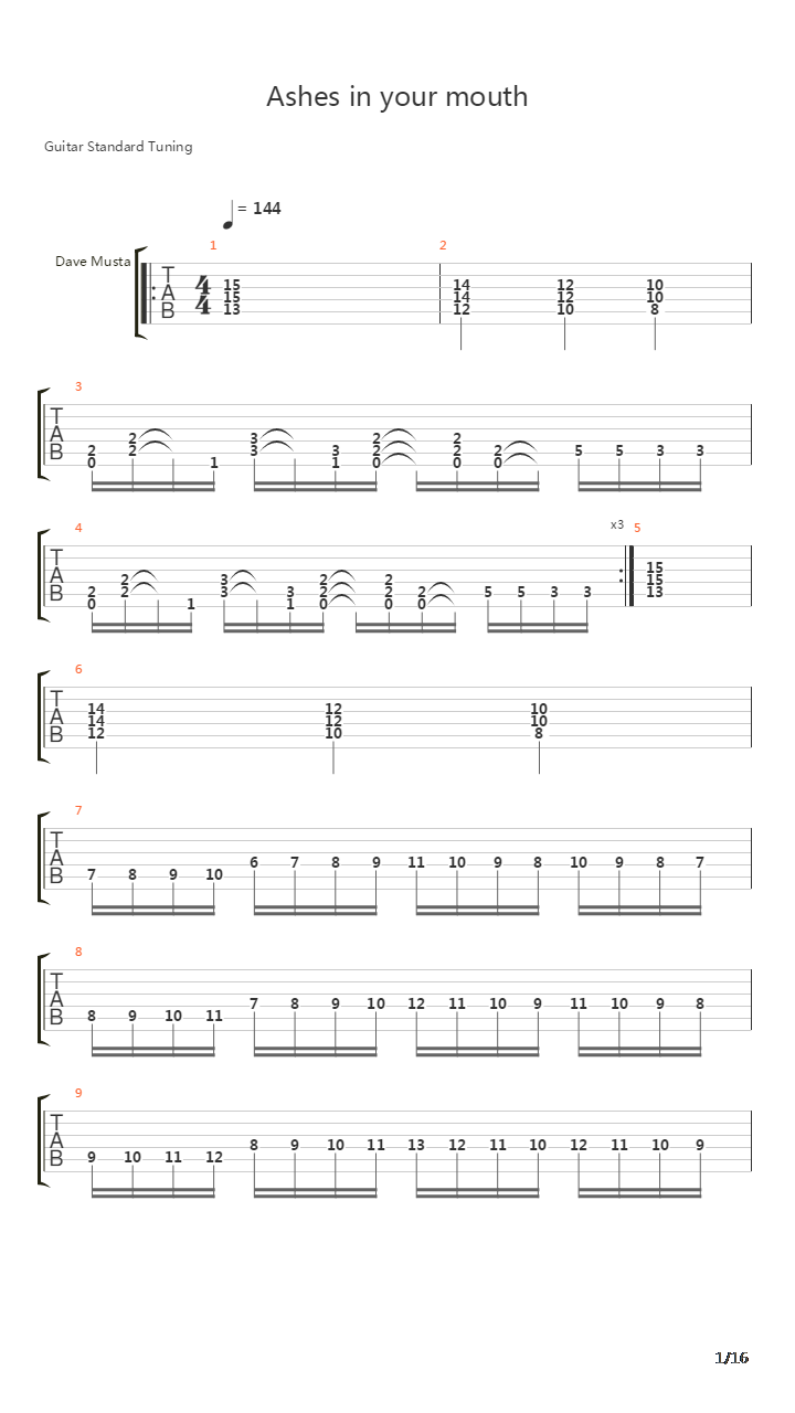 Ashes In Your Mouth吉他谱