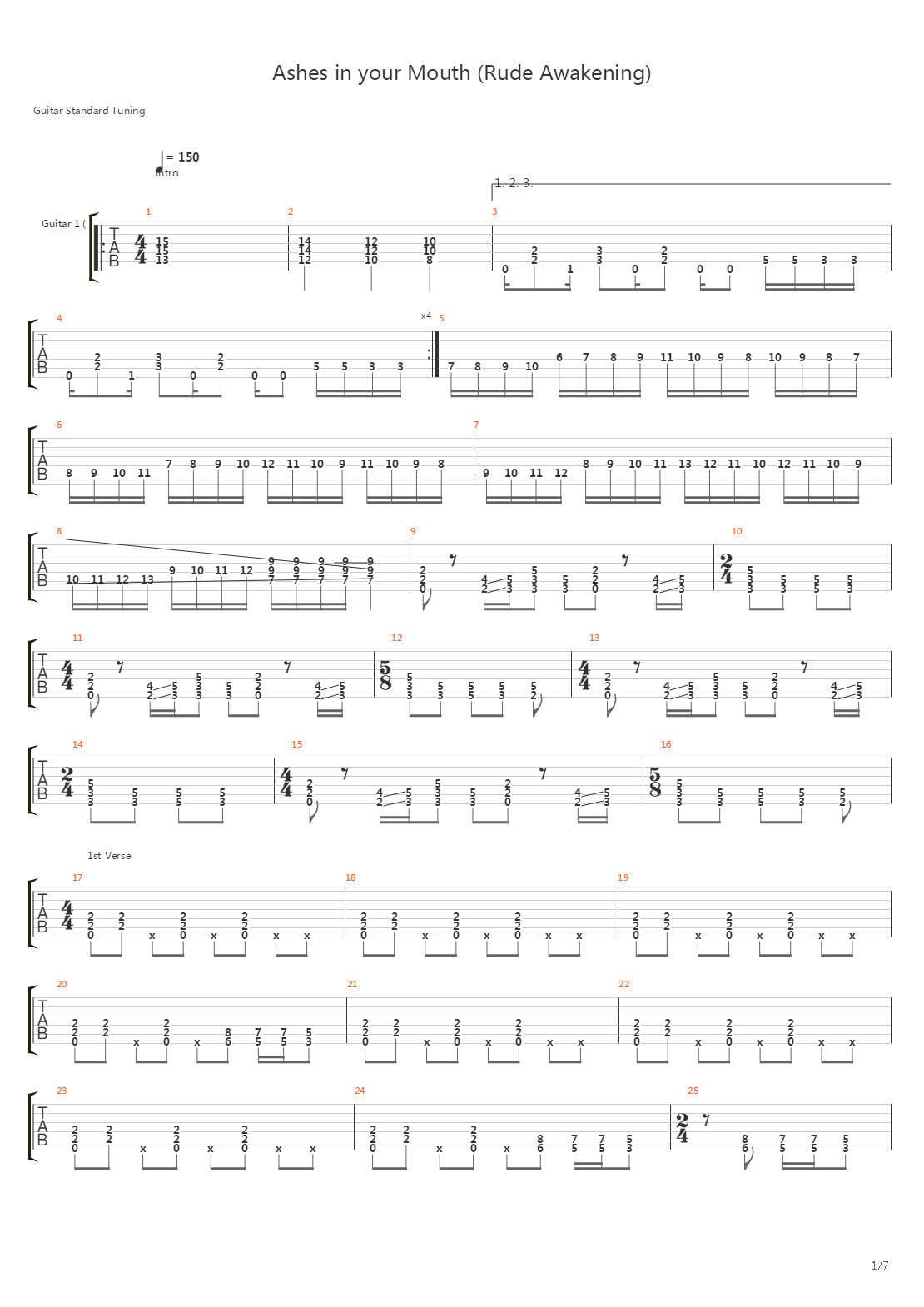 Ashes In Your Mouth Rude Awakening吉他谱