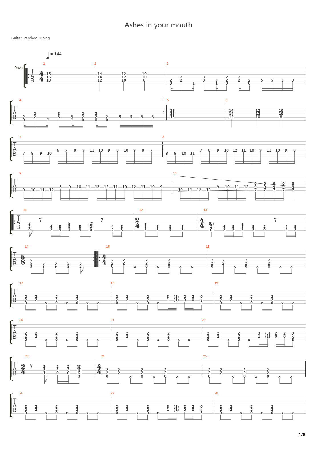 Ashes In Your Mouth吉他谱