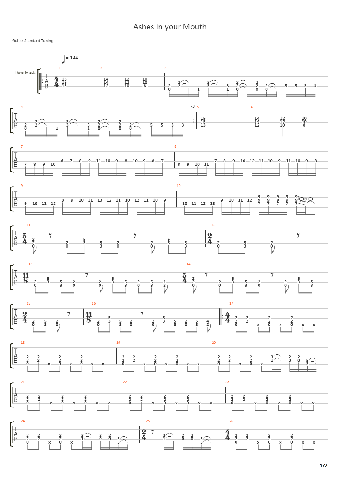 Ashes In Your Mouth吉他谱