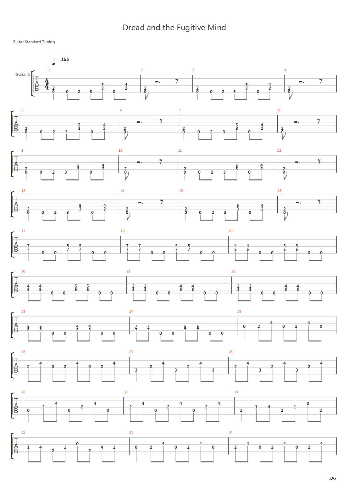 Dread And The Fugitive Mind吉他谱