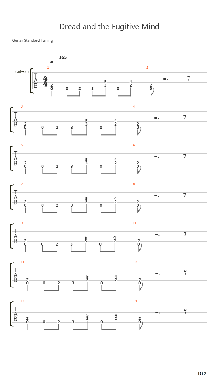 Dread And The Fugitive Mind吉他谱