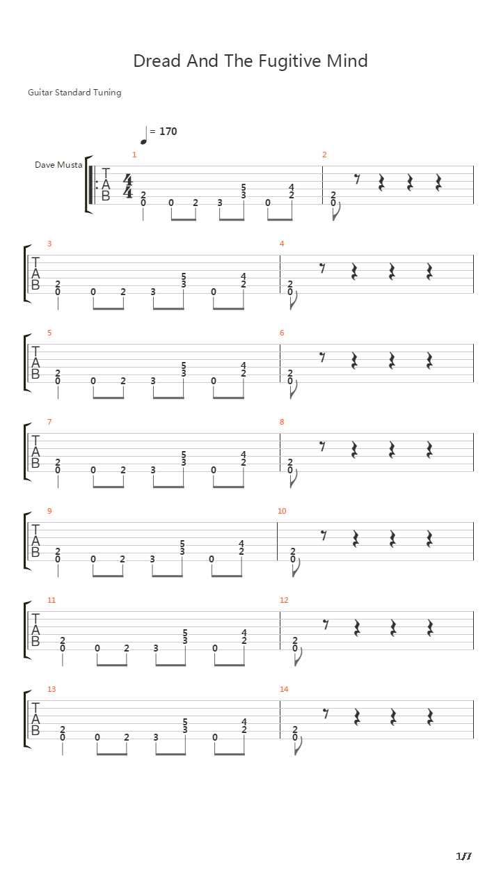 Dread And The Fugitive Mind吉他谱