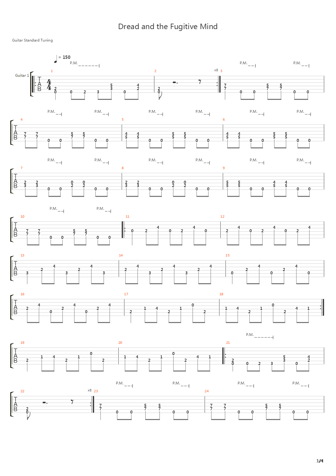 Dread And The Fugitive Mind吉他谱