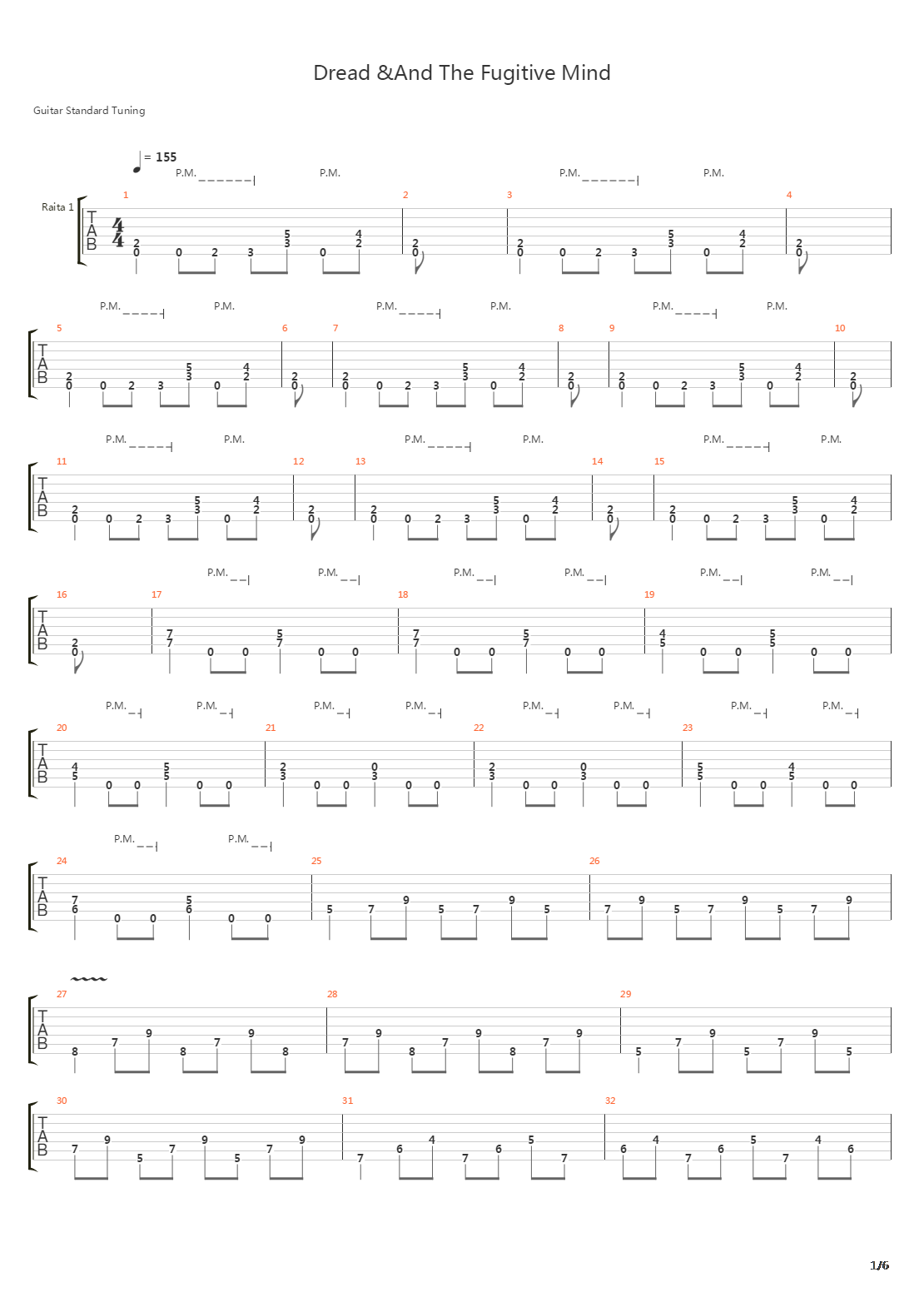 Dread And The Fugitive Mind吉他谱