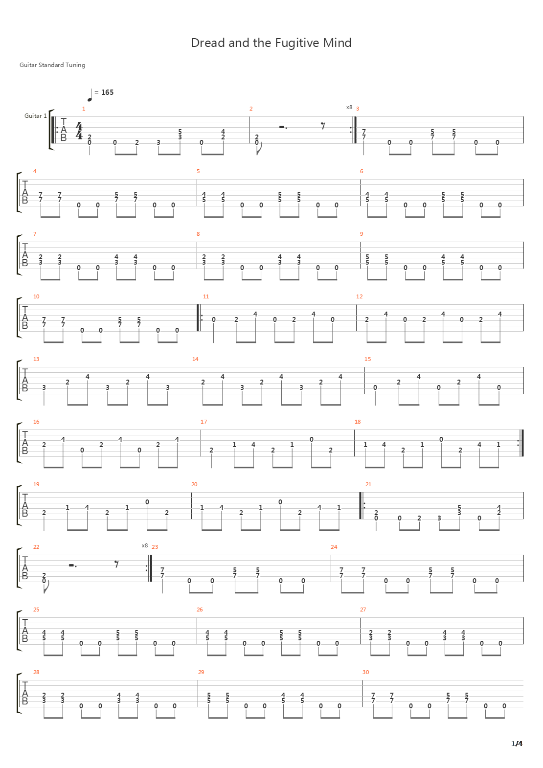 Dread And The Fugitive Mind吉他谱