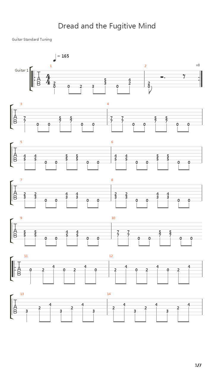 Dread And The Fugitive Mind吉他谱