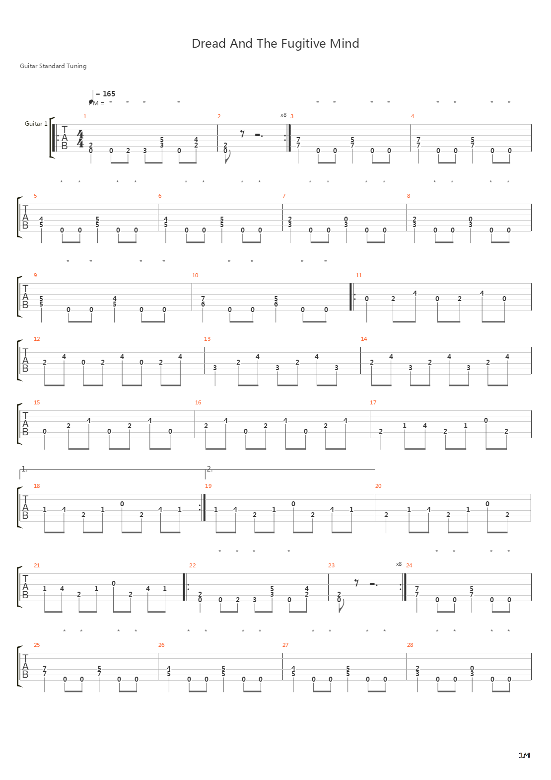Dread And The Fugitive Mind吉他谱