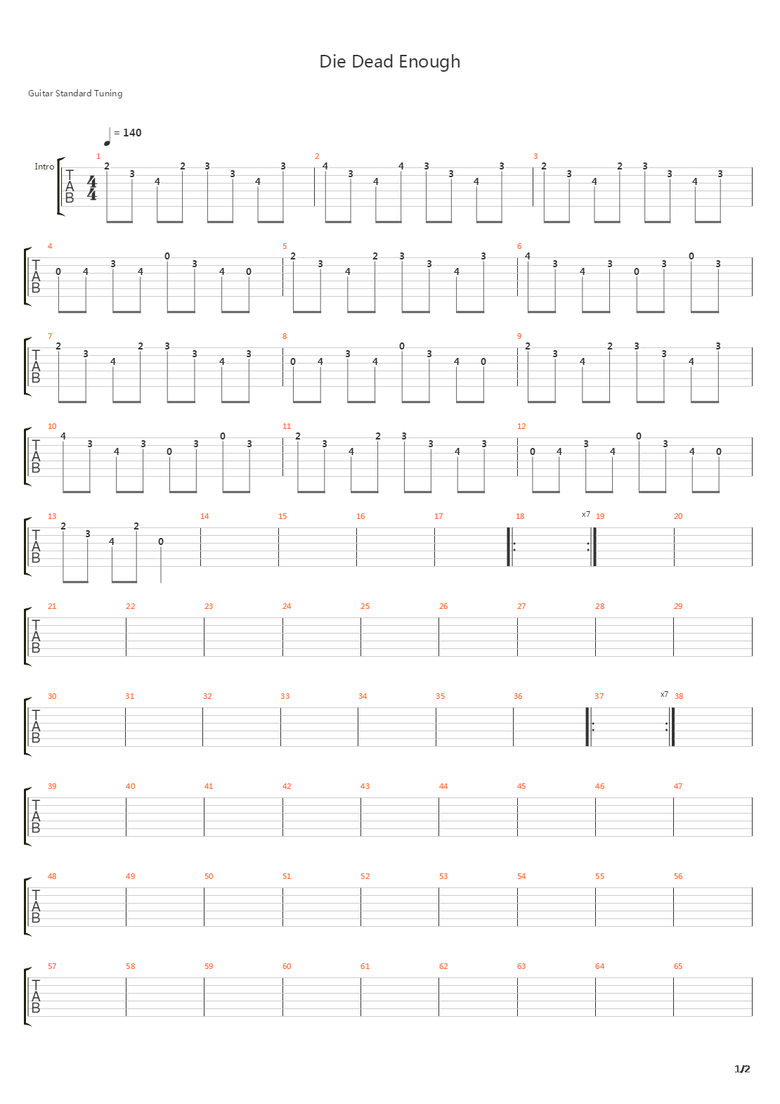Die Dead Enough吉他谱